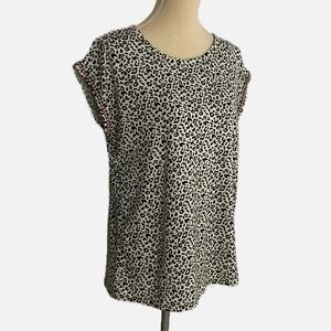 hem & thread Animal Print Top Women Cap Sleeve Leopard Cheetah Beige Black Small